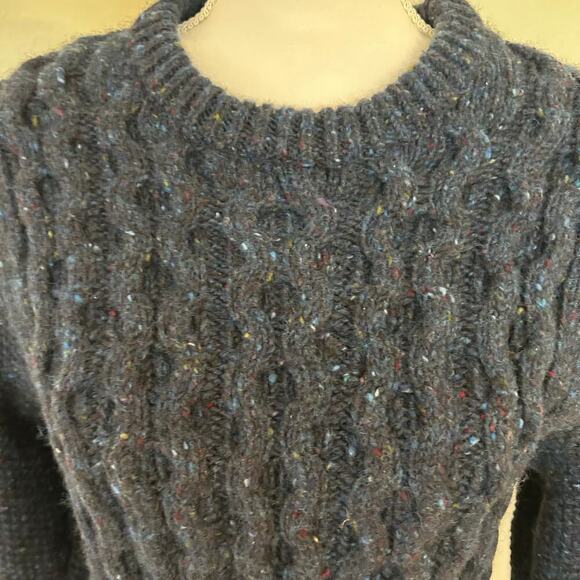 Kilcarra Club Monaco women's irish donegal wool blue cable knit sweater sz L - Picture 2 of 9